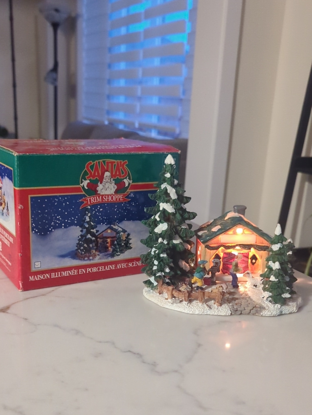 Porcelain Cabin With Outdoor Activities Scene Christmas Village Building House